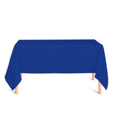 Imagem de Toalha de Mesa Retangular em Tecido Jacquard Azul Royal Geométrico Tra