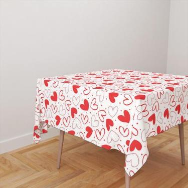 Imagem de Toalha De Mesa Quadrada 4 Lugares Tecido Oxford Corações Diversos Bran