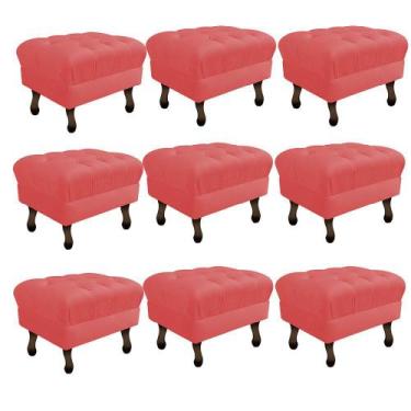Imagem de Kit 09 Puff Retrô Capitonê Decorativo  Pé em Madeira Sala de Estar Rec