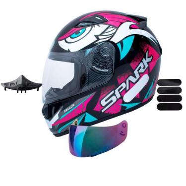 Imagem de Capacete Ebf Spark Dragon Preto Rosa Com Narigueira Mais Viseira Camal