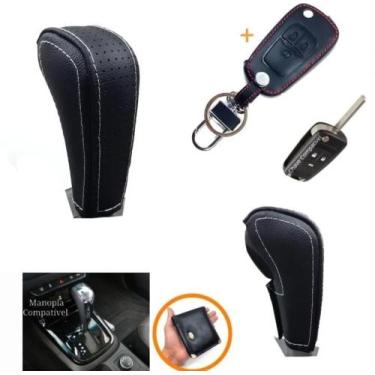 Imagem de Kit Couro Capa Manopla Câmbio Automático e Chaveiro Chave Canivete Che