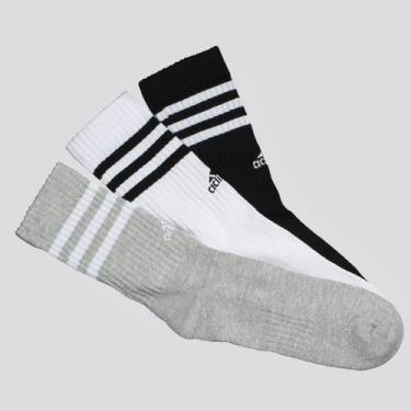 Imagem de Kit Meia Adidas 3S 3 Pares Cano Alto Cinza Branca e Preta, M
