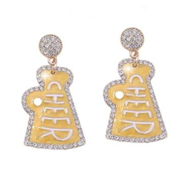 Imagem de Brincos de torcida de futebol americano colorido megafone incrustado de diamante joia presente para mulheres, Zinco, Sem pedra preciosa