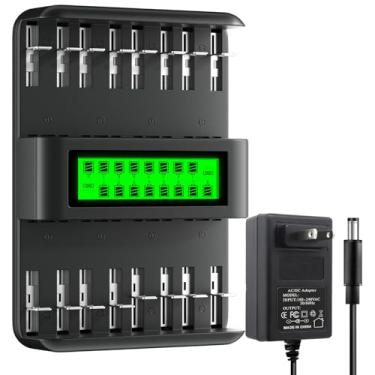 Imagem de Mspalocell Carregador de Bateria Universal AA AAA C D, 16 Compartimentos, Tela LCD, 1,2 V, para todas as baterias comuns em casa