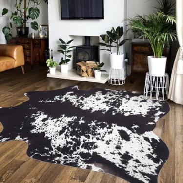 Imagem de Tapete de couro sintético de vaca com estampa de vaca, estampa de animal, área de pele de vaca ocidental, decoração de casa para sala de estar, quarto, escritório (preto e branco)