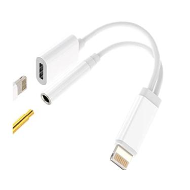 Imagem de Adaptador auxiliar para iPhone para conector de fone de ouvido Dongle 2 em 1 Lightning para divisor de 3,5 mm, conversor de carregamento de fone de ouvido de música certificado Apple MFI para 7, 8