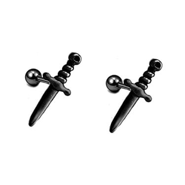 Imagem de 16 g Faca pequena cartilagem tragus barbell brincos para mulheres, homens, meninas, meninos, aço inoxidável, punk, minimalista, espada de punhal, hipoalergênico, piercing na parte de trás, joias