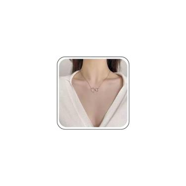 Imagem de Ximdble Gargantilha vintage com círculo interloque, colar com pingente de círculo vazado, irregular, argola dupla, ouro, geométrico, entrelaçado, circular para mulheres, Zinco, Sem Pedra Preciosa