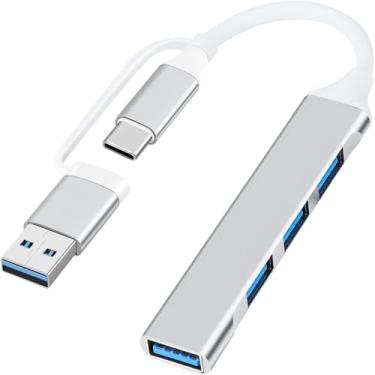 Imagem de SAISN Hub USB C Adaptador multiportas 2 em 1 portátil USB C para hub USB 3.0 divisor de dados de alumínio USB tipo C para MacBook Pro/Air, laptop, PS4, PS5, impressora, prata
