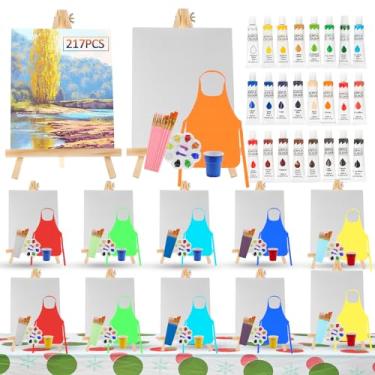 Imagem de Rabbitale Conjunto de suprimentos para kit de pintura de arte com 217 peças para crianças festejar - 120 pincéis, 24 tintas acrílicas, 12 cavaletes de madeira e painéis de lona e paletas e a