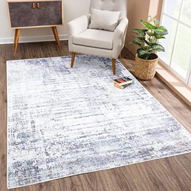 Imagem de Bloom Rugs Tapete lavável antiderrapante 1,8 m x 1,8 m - Cinza/Carvão/Azul Tapete abstrato moderno para sala de estar, quarto, sala de jantar e cozinha - Tamanho exato: 1,5 m x 2,8 m