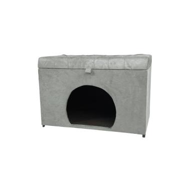 Imagem de Puff Baú Pet Casa P/ Cachorros E Gatos Em Suede - Cinza Claro