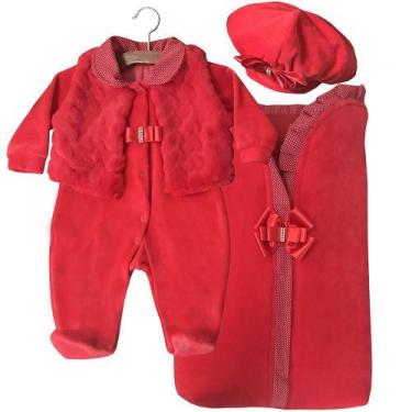 Imagem de Saída de Maternidade Luxo Vermelho Plush 4 Peças - Tieloy, P