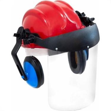 Imagem de Capacete Com Abafador+Viseira Plastcor Vermelho