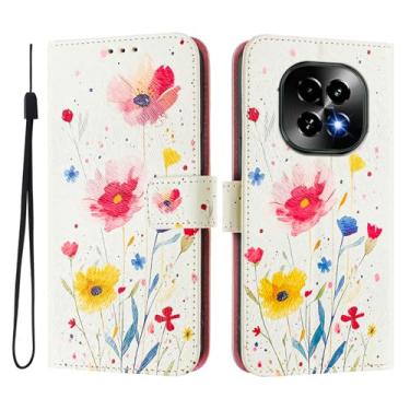 Imagem de Capa carteira para Realme C63 5G, 3 compartimentos para cartão, 1 compartimento para dinheiro, capa flip de couro PU com padrão fofo, capa com fivela magnética à prova de choque, compatível com sem