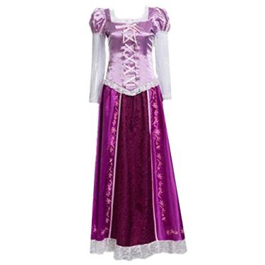 Imagem de Fantasia feminina para cosplay de princesa Rapunzel de cabelo comprido, fantasia cosplay de Halloween, Tamanho:, Large