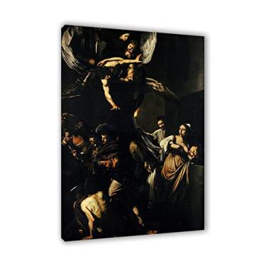 Imagem de Arte de parede em tela clássica emoldurada - impressões Michelangelo Merisi Caravaggio - reprodução de pinturas a óleo famosas - As sete obras de misericórdia - pôsteres de arte em tela 30 x 45 cm (12