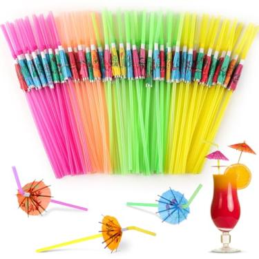 Imagem de Paxcoo 50 canudos de guarda-chuva para coquetéis, decorações de festa tropical havaiana luau (cores sortidas)