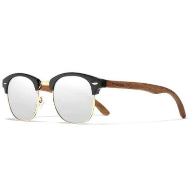 Imagem de Oculos de Sol Masculino Artesanal de Madeira Retro Fashion Kingseven P