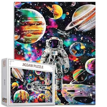 Imagem de Quebra-cabeça de 1000 peças para adultos astronauta na galáxia pintura nebulosa universo 1000 peças quebra-cabeças para atividades familiares desafiadoras jogo arte floral decoração de parede