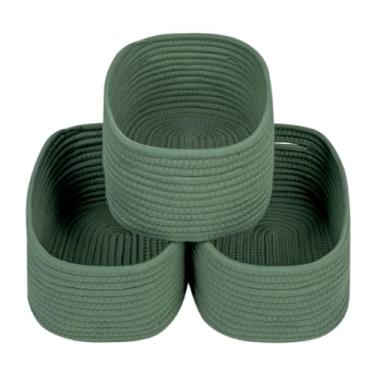 Imagem de CubesLand Cesta de armazenamento pequena para prateleiras, cesta verde de corda tecida para organização, durável e amigável à pele, organizador de armário de prateleiras, organizador de brinquedos