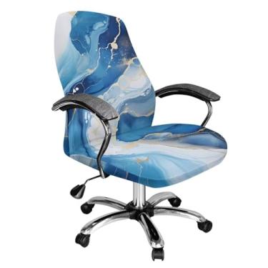 Imagem de Wanyint Capa de cadeira de escritório azul mármore branca capa protetora para cadeira de escritório, lavável e resistente a manchas, G
