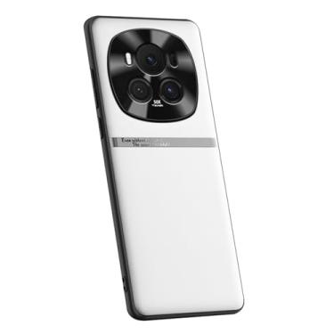 Imagem de POYUFRG Capa de couro vegano para Honor Magic 6 Pro/6, proteção de câmera minimalista ultrafina e leve capa de borda de silicone macio, branco, 6