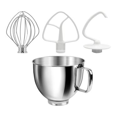Imagem de Peças de reposição compatíveis com misturadores de cabeça inclinada KitchenAid de 4,5 e 5 litros (tigela de 5 litros + kit de 3 peças de alumínio)