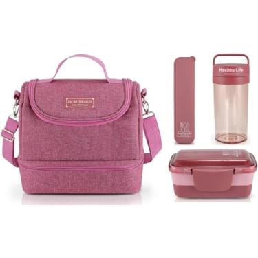 Imagem de Bolsa Térmica + Marmita + Copo + Porta Talher Kit 4 Peças Rosa