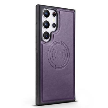 Imagem de FWYANZH Capa magnética para Samsung Galaxy S25 Ultra/S25 Plus/S25, capa fina de couro à prova de choque suporta sucção magnética de veículos, roxa, S25 Ultra