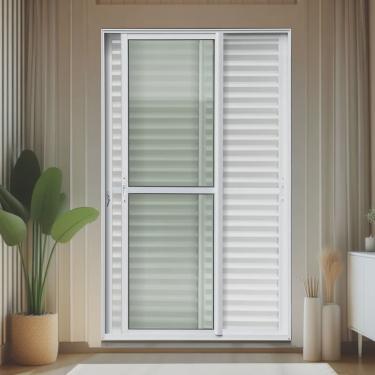 Imagem de Porta de Correr Venez. 3 Folhas Moveis 210 X 200 Elite com Fechadura Tetra Vidro Liso Branco