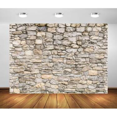 Imagem de BELECO Pano de fundo de parede de pedra de pedra de tecido de 2,1 x 1,5 m vintage tijolo pedras de fotografia papel de parede de aniversário decoração de festa de casamento retrato sessão de fotos decoração de casa estúdio de videoconferência adereços fotográficos
