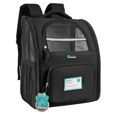 Imagem de Mochila de transporte de animais de estimação PetAmi Deluxe para pequenos gatos e cães, filhotes | Design ventilado, entrada de dois lados, recursos de segurança e suporte de almofada nas costas | para viagens, caminhadas, uso ao ar livrePetAmi preto