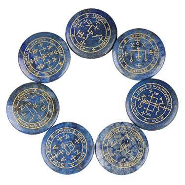 Imagem de Pedras de chakra para cura de cristal polido gravado com pedra de equilíbrio Reiki da Rockcloud, Antiguidade, 7pcs Lapis Lazuli(magic Circle ), 7