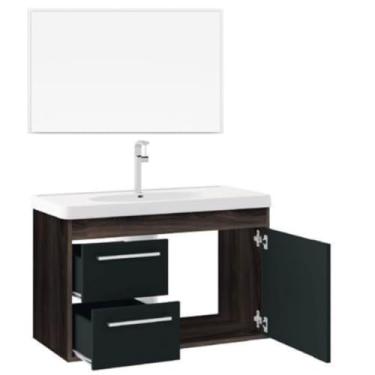 Imagem de CASA D, GABINETE BANHEIRO LAVABO PIA COM ESPELHO MDF PRÓCION PRETO