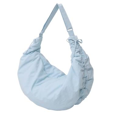 Imagem de Wilumi Bolsa feminina acolchoada de algodão macio de nylon grande com zíper, Azul claro, Large