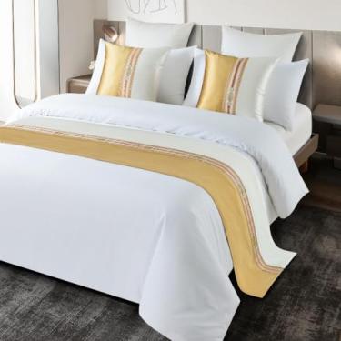 Imagem de Tapete de cama de hotel de luxo, macio, confortável, protetor de cama, cachecol elegante, capa de cama de casal com detalhes decorativos para quarto, casa, hotel, casa de hóspedes, toalha de cama