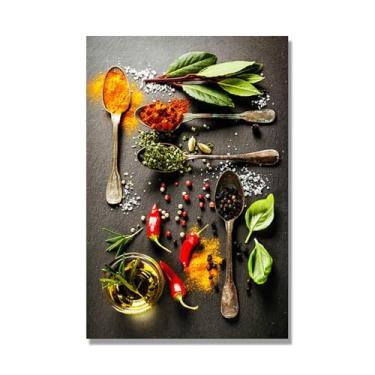 Imagem de Arte de parede colorida em tela para especiarias e colher de tempero | Decoração de cozinha vintage | Arte moderna para casa e sala de jantar (especiarias mistas 44). 70 x 105 cm - 27,6 x 41,4 pol sem