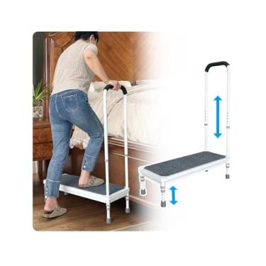 Imagem de AOSSA Banco De Degraus Médico Com Alça Para Idosos, Ajustável Cabeceira Alta Resistência Adultos, Plataforma Larga Corrimão, Barra Apoio Cama Escadas Altas