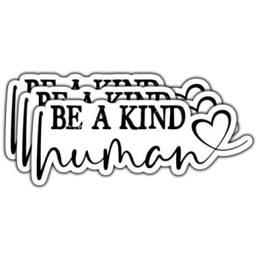 Imagem de (3 peças) Be A Kind Human Sticker Motivational Quote Inspirational Decals Adesivos de vinil à prova d'água para livros, laptops, telefone, garrafas de água, copo Kindle 7,6 cm