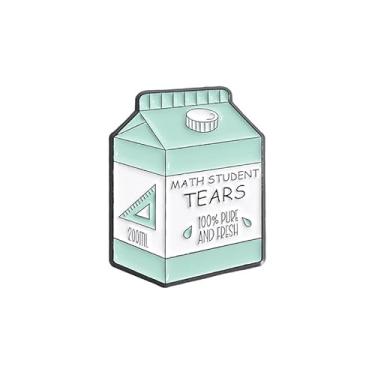 Imagem de Broche de caixa de leite engraçado para mulheres homens novidade desenho animado fofo matemática estudante lágrimas 100% pura e fresca letra criativa verde esmalte broche chapéu bolsa mochila