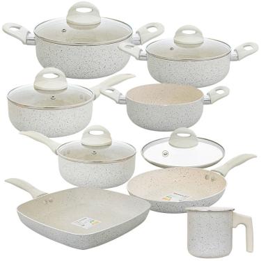 Imagem de Jogo de Panelas Antiaderente Revestimento Cerâmica Ibiza Vanilla Premium 8 Peças - Casambiente