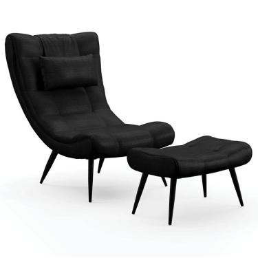 Imagem de Kit Poltrona E Puff Para Sala De Estar Com Almofada E Pés Palito Lord Facto Dunas Preto - Ibiza
