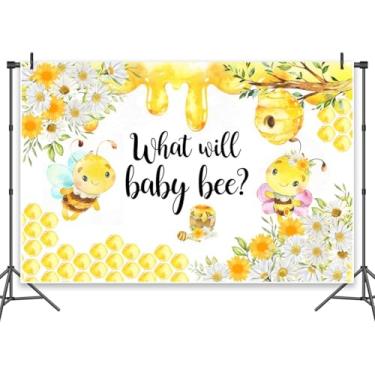 Imagem de Leowefowa Decoração de festa revelação de gênero abelha favo de mel 3 x 2,4 m vinil What Will Baby Bee Photo Background Picture Backdrop Photoshoot Gift for Recém-nascido cabine de fotos adereços