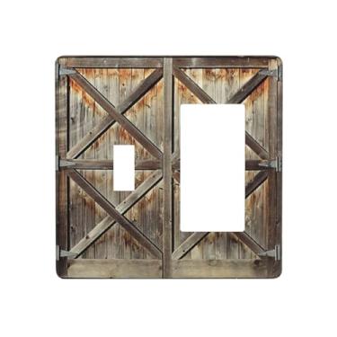 Imagem de Portas de celeiro de madeira marrom decorativa capa de tomada 1 interruptor de luz basculante 1 placa de interruptor de luz basculante placas de receptáculos de eletricidade para casa cozinha sala de