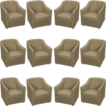 Imagem de Kit 12 Poltronas Mila Pé De Plástico Cromado - Nude Suede