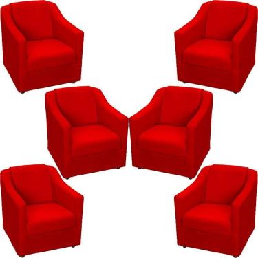 Imagem de Kit 6 Poltronas Mila Pé De Plástico Cromado - Vermelho Suede
