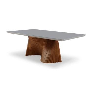 Imagem de Mesa De Jantar Capela Tampo Vidro Pé Ripado 2,20x1,10