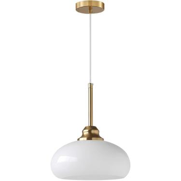 Imagem de Iluminação pendente Luz de teto pendurada ajustável, lâmpadas pendentes de vidro de vidro claro/de vidro branco de pingente de cúpula, lâmpadas pendentes da sala de jantar, varanda do corred