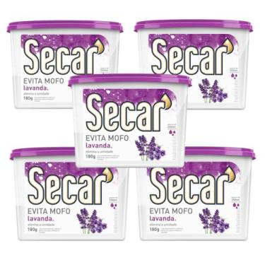 Imagem de Kit Com 5 Evita Mofo Secar 180g Antimofo Guarda Roupas Armários Closet Gaveta Despensa Umidades Bolor Fungos Bactérias Mau Cheiro (5, Lavanda)